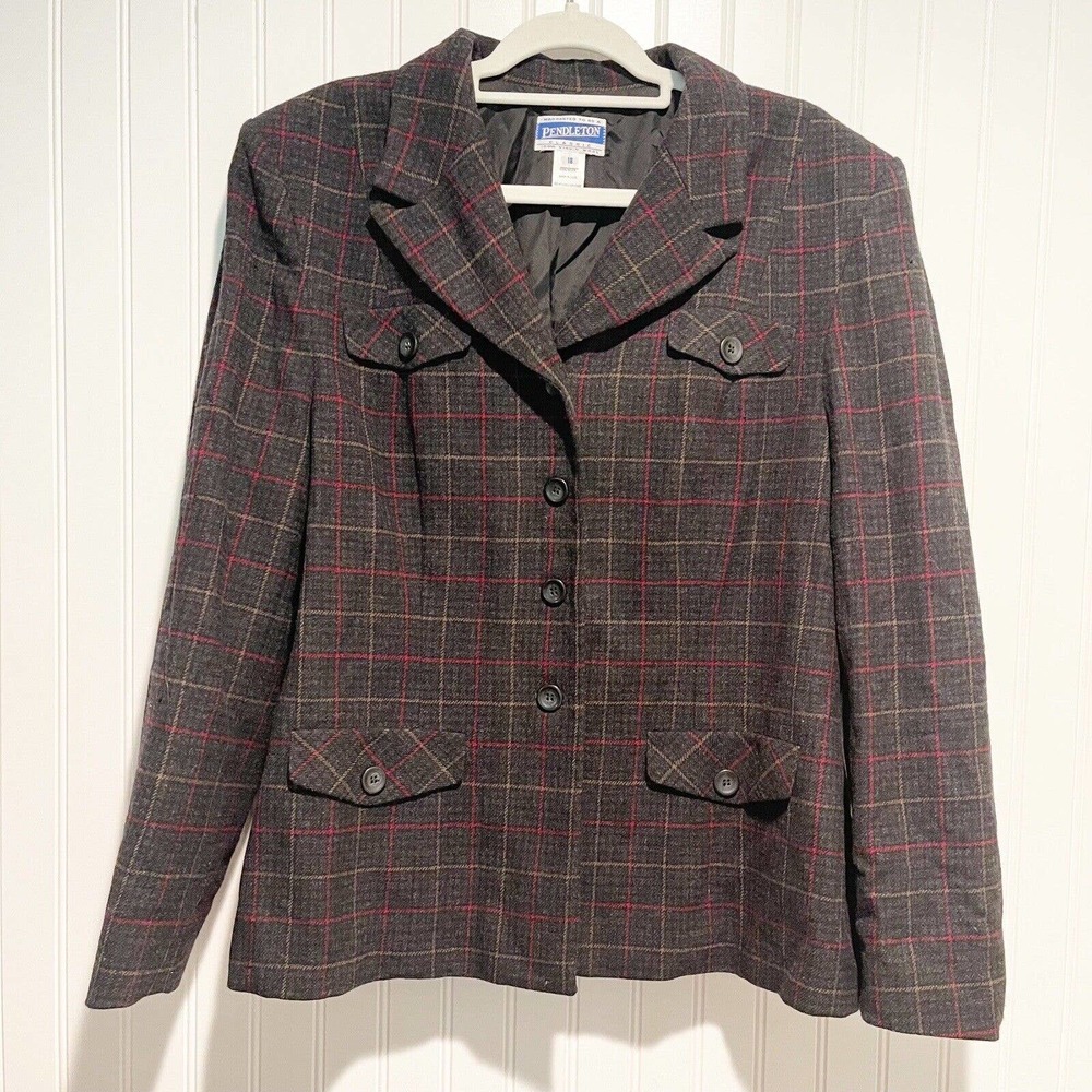 Pendleton Wool Plaid 4 Button Blazer Size 14